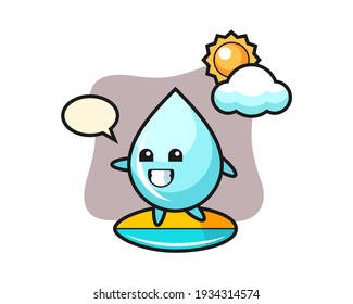 Illustration of water drop cartoon do surfing on the beach