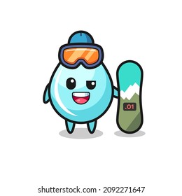 Illustration of water drop character with snowboarding style , cute style design for t shirt, sticker, logo element