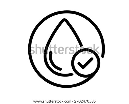 Illustration of a water drop with a checkmark inside a circle, symbolizing water quality and purity vector design for icons and symbols related to water