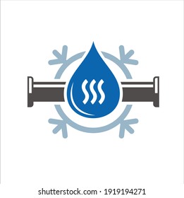 illustration of water drop, cooling, heating and pipe, icon for plumbing and heating service.