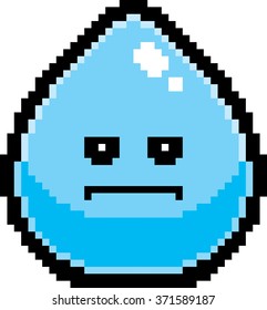 An illustration of a water drop looking serious in an 8-bit cartoon style.