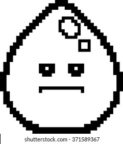 An illustration of a water drop looking serious in an 8-bit cartoon style.