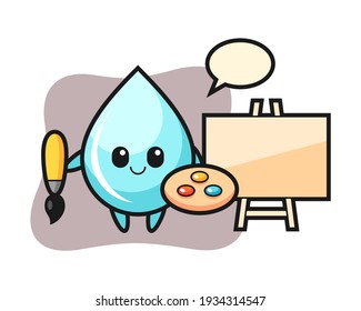 Illustration of water drop mascot as a painter