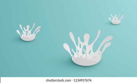 Illustration of water drop splash on the floor. paper craft and cut style. vector, illustration.