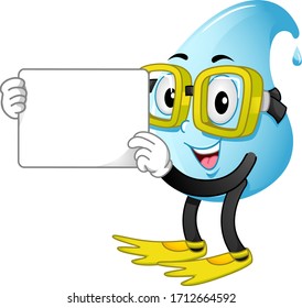 Illustration of a Water Drop Swimmer Wearing Goggles and Fins and Holding a Blank Board