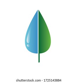 illustration of water droplets with a leaf. Isolated vector