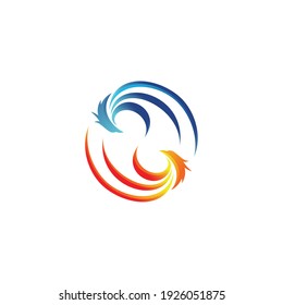 Illustration water and fire like yin yang sign logo design template