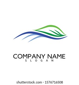 illustration of water and leaf vector green blue logo