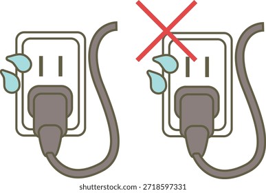 Ilustración del agua que se derrama en una toma de corriente enchufada