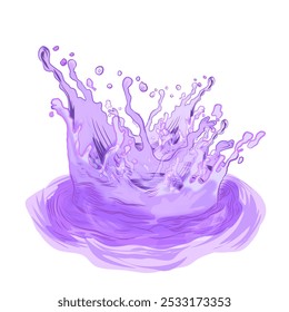 Illustration von Wasserspritzer durch fallende Tröpfchen in violettem ohne Hintergrund