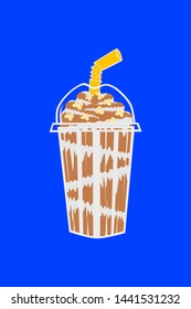 Illustration of water spun in a clear plastic glass,sloping milk on top