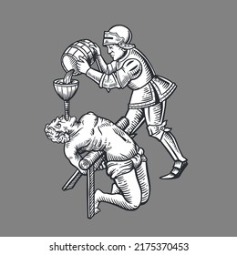 The Illustration Of Water Torture. The Medieval Art.