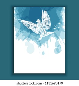 illustration of  watercolor dove, hand drawn bird , blue background,  bavector