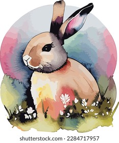 Illustration of watercolor easter bunny collection