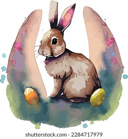 Illustration of watercolor easter bunny collection
