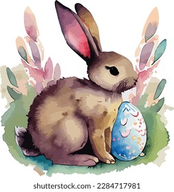 Illustration of watercolor easter bunny collection