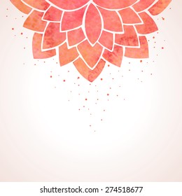 Illustration with watercolor red lotus flower. Oriental chinese, indian background. Flower pattern on white background. Vector illustration