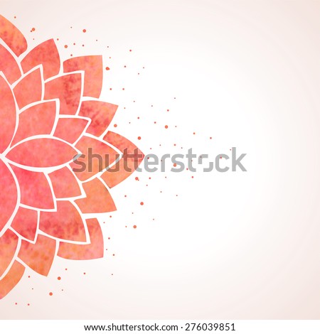 Illustration with watercolor red lotus flower. Oriental chinese, japanase or indian background. Flower pattern on white background. Vector illustration