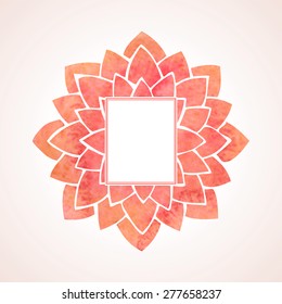 Illustration with watercolor red lotus flowers frame. Flower petals border and place for text. Vector illustration in oriental chinese style for design