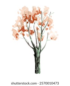 Illustration of a watercolor tree with a brown crown