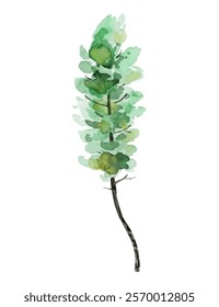 Illustration of a Watercolor Tree with a Green Crown