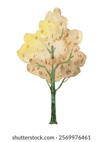 Illustration of a Watercolor Tree with a Yellow Crown