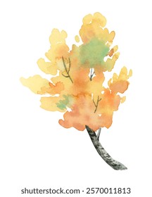 Illustration of a Watercolor Tree with Yellow Leaves