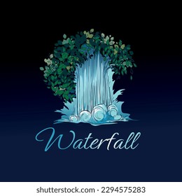 Illustration of a waterfall and a deciduous forest