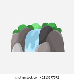 illustration of a waterfall with rocks on both sides