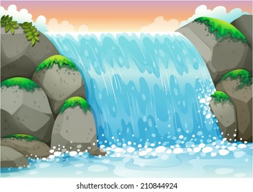 Illustration waterfall scene