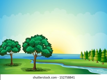 Illustration of a waterform in the forest