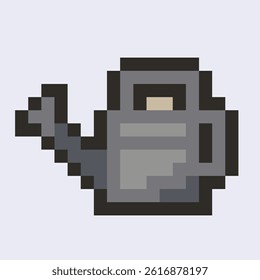 an illustration of watering can in pixel art cartoon style