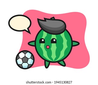 Illustration of watermelon cartoon is playing soccer