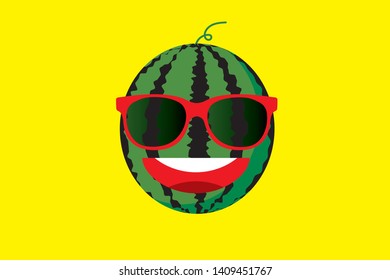 Illustration of a watermelon character with sunglasses Happy summer | Summer image, postcard of a summer greeting card