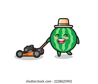 Darstellung des Wassermelonzeichens mit Rasenmäher , süßes Design für T-Shirt, Aufkleber, Logo-Element