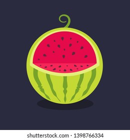 Illustration of a watermelon with a cut piece, in cartoon style