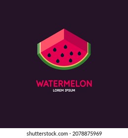 Illustration of a watermelon in a flat style. Isolated image on a dark background. Vector icon.