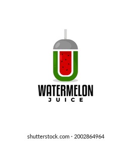 illustration of a watermelon forming a glass of juice, fresh logo for juice brand.