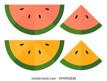 Illustration of watermelon fruit with a fresh blend of red and pink, green and light green