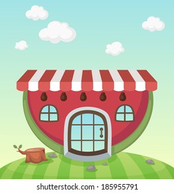 Illustration of a watermelon house