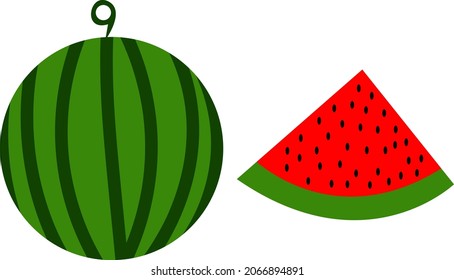 Illustration of a watermelon. Isolated on white background. Idea for stickers, printing, children's book, advertising. Vector flat art