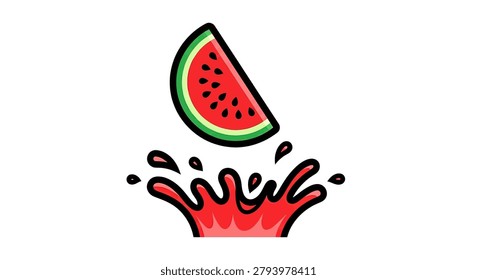 Illustration of watermelon slice with splash