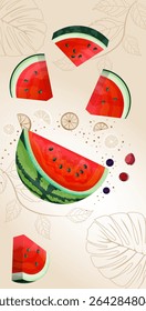 Illustration of watermelon slices with their characteristic red interior