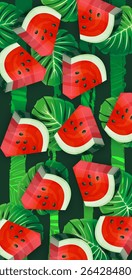 Illustration of watermelon slices with their characteristic red interior