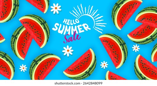 Illustration of watermelon slices with their characteristic red interior