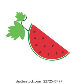 Illustration of watermelon slice.Vector illustration with watermelon slices on a white background. Watermelon with seeds and leaves. Summer food concept illustration isolated on white background.