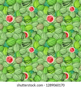 Illustration of watermelons, cheerful pattern. Big berry. Tropical berry