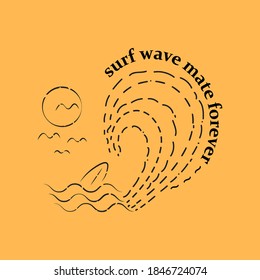 Illustration of wave and beach sensation in summer time. Very fresh to take as t-shirt design, tee, brand identity or template. 