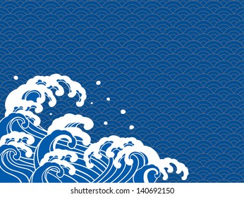 The illustration of the wave of a Japanese print