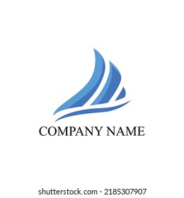 illustration of the wave logo that forms a blue boat. luxury and simple emblem logo for business.